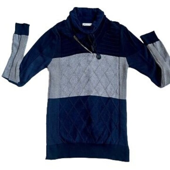 LCR Mens Ribbed Sweater Navy Blue Colorblock Slim Fit Shawl Collar Various Sizes - Picture 3 of 16